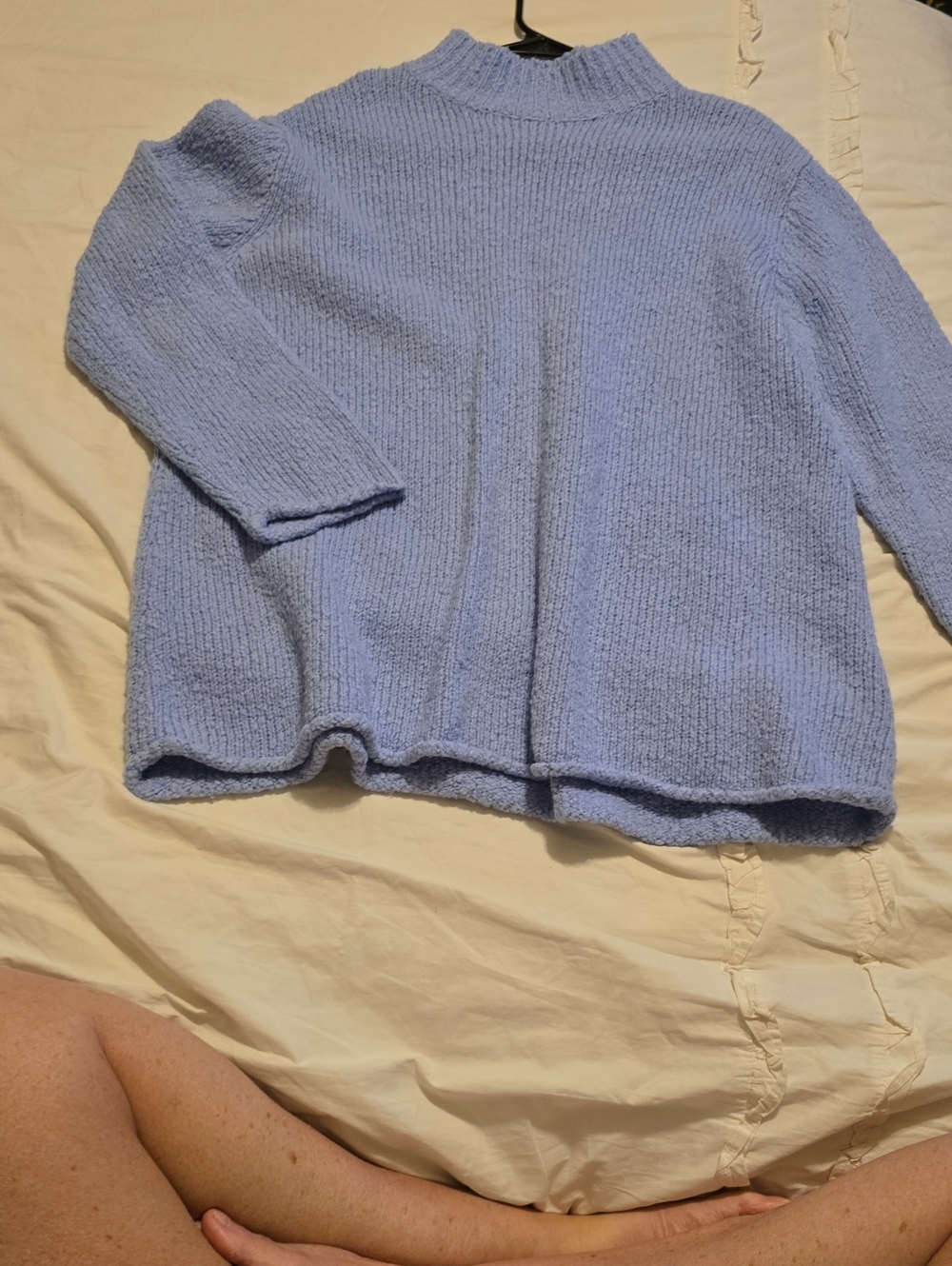 Light Blue Women's Maternity Mock Neck Sweater.
